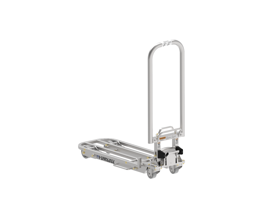 A photo of a Duo Merchandiser designed for transporting heavy items, viewed from a back left angle.