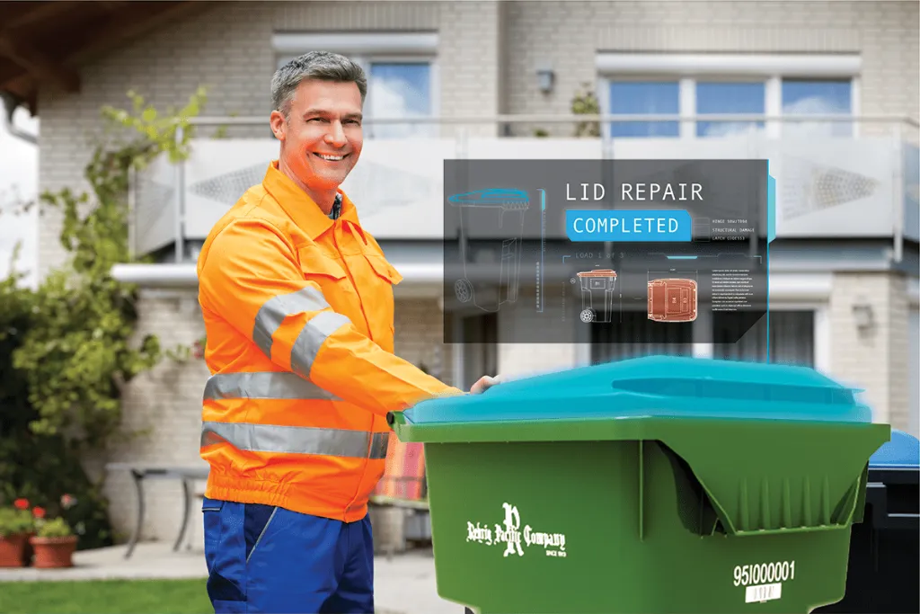 photo of man repairing trashcan