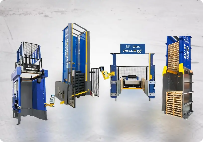 A photo of the QTEK Pallet Dispenser, Bomber, Pallet Exchanger and Pallet Tower