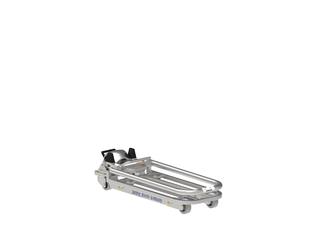 A photo of a folded Duo Merchandiser designed for transporting heavy items, viewed from a right angle.